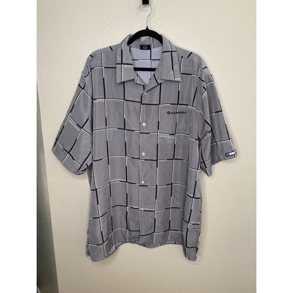 Southpole Mens Gray Checkered Short Sleeve Button-Up Shirt XL polyester collared